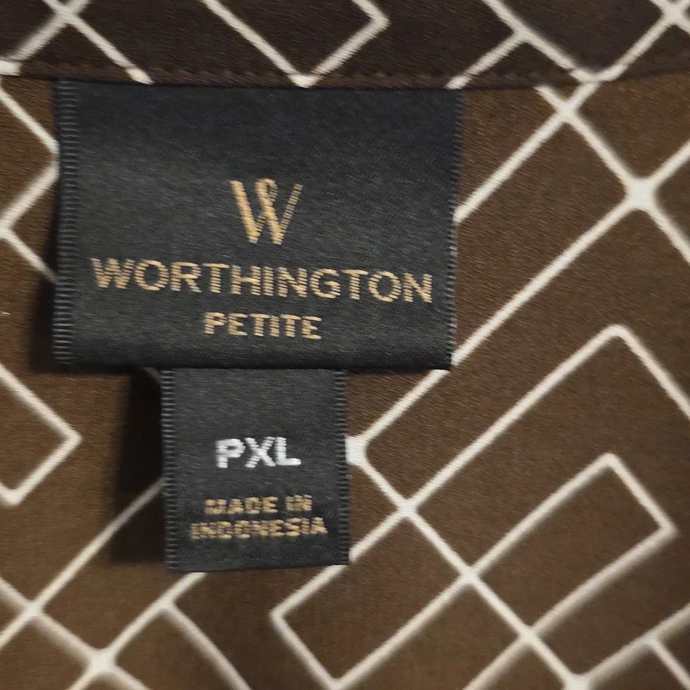 Worthington Brown and White Geometric Blouse - Picture 2 of 8